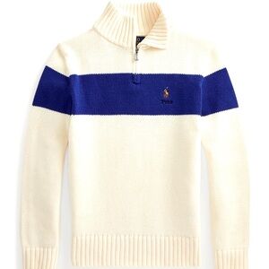 Polo by Ralph Lauren Cream & Blue Half-Zip Stripe Sweater